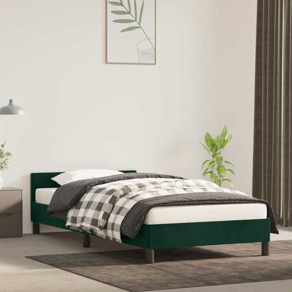 vidaXL Estrutura de cama sem colch&atilde;o 90x200 cm veludo verde-escuro