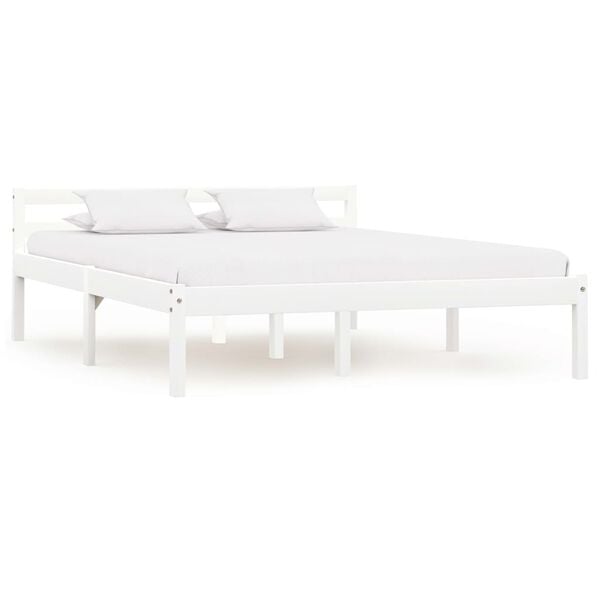 vidaXL Estrutura de cama 140x200 cm madeira pinho maci&ccedil;o branco
