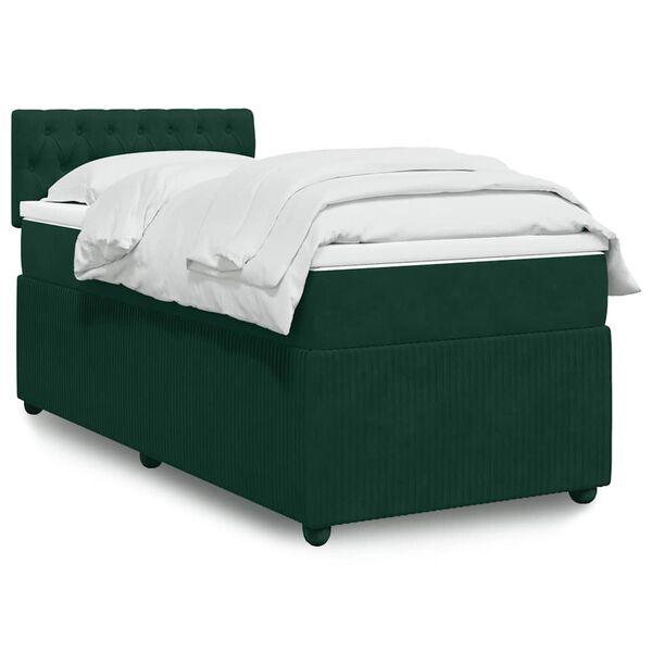 vidaXL Cama com molas/colch&atilde;o 90x200 cm veludo verde-escuro