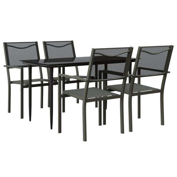 vidaXL 5 pcs conjunto de jantar para jardim a&ccedil;o e textilene preto