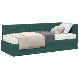 vidaXL Estrutura de Cama de Canto com Colch&atilde;o 2 unid. Verde-Escuro