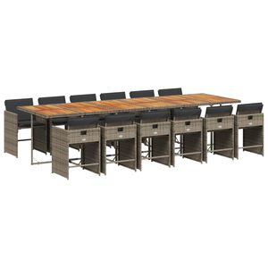 vidaXL 13 pcs conjunto jantar p/ jardim c/ almofad&otilde;es vime PE cinzento