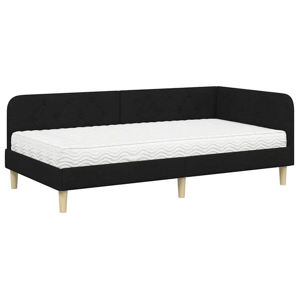 vidaXL Estrutura de Cama de Canto com colch&atilde;o Preto 90 x 200 cm tecido