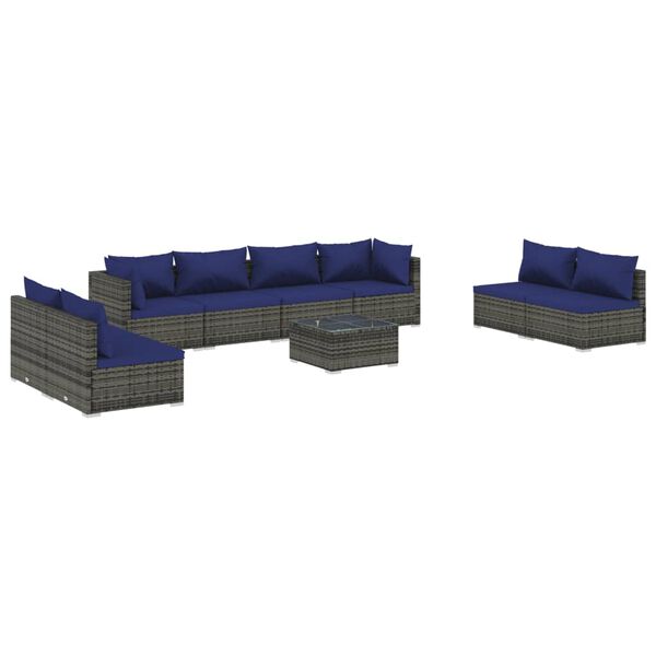 vidaXL 9 pcs conjunto lounge de jardim c/ almofad&otilde;es vime PE cinzento