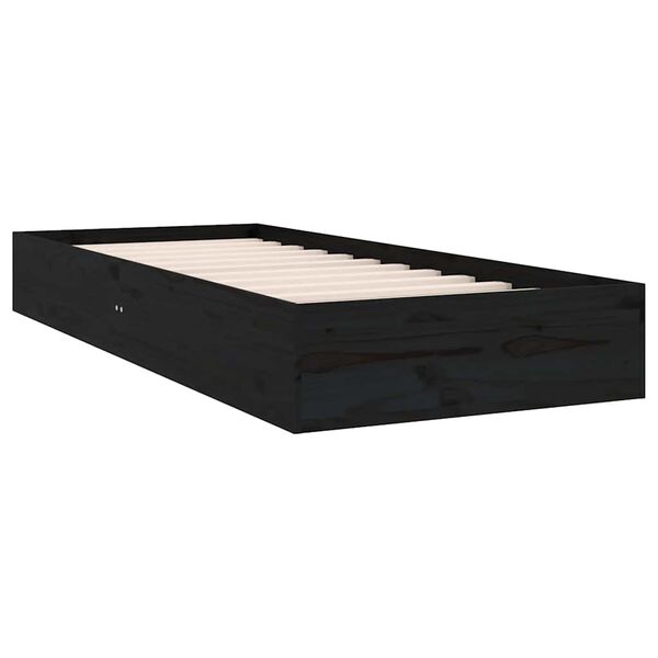 vidaXL Estrutura cama pequena solteiro 75x190 cm madeira maciça preto