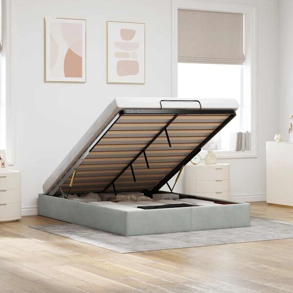vidaXL Otomano Bed Frame No Colch&atilde;o Cinzento Claro 140x190 cm Veludo