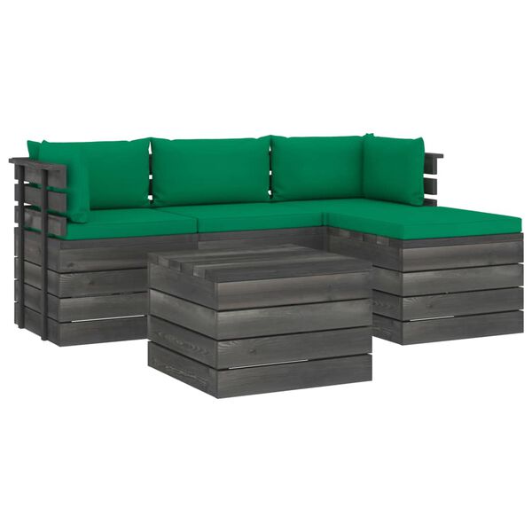 vidaXL 5 pcs conjunto lounge de paletes + almofad&otilde;es madeira de pinho