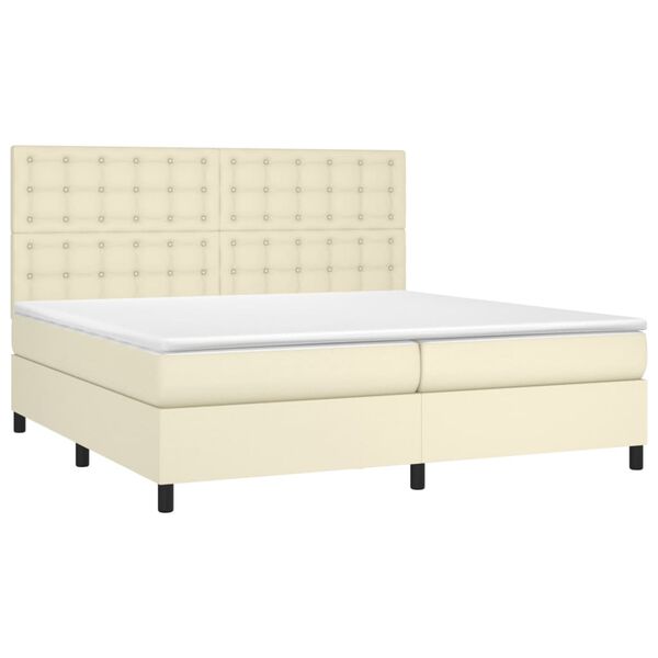 vidaXL Cama com molas/colch&atilde;o 200x200 cm couro artificial cor creme