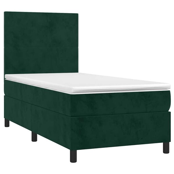 vidaXL Cama box spring c/ colch&atilde;o/LED 80x200 cm veludo verde-escuro