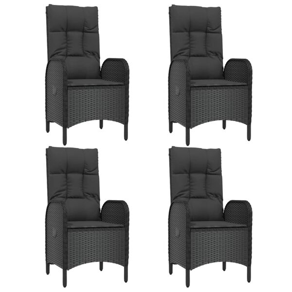vidaXL 5 pcs conjunto de jantar p/ jardim c/ almofad&otilde;es vime PE preto