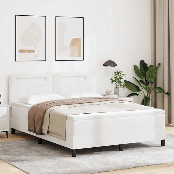 vidaXL Cama Box com colch&atilde;o Branco 140 x 190 cm Couro sint&eacute;tico