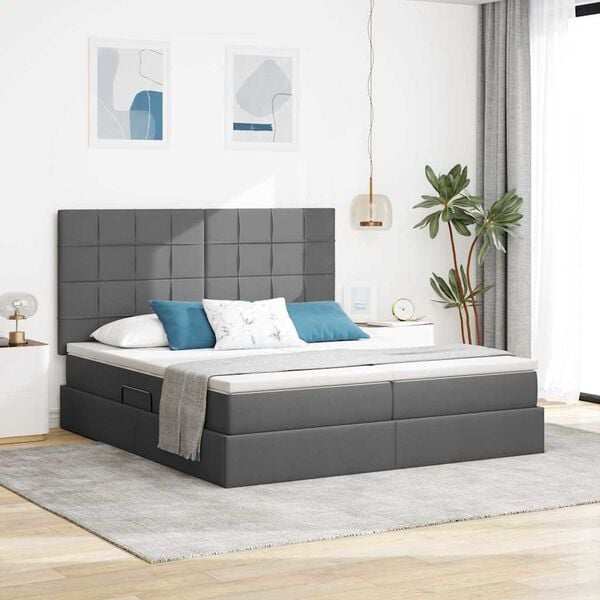 vidaXL Cama com Armazenamento com colch&atilde;o Cinza Escuro 180 x 200 cm