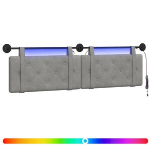 vidaXL Cabeceira suspensa Com luz LED Cinzento-claro Veludo