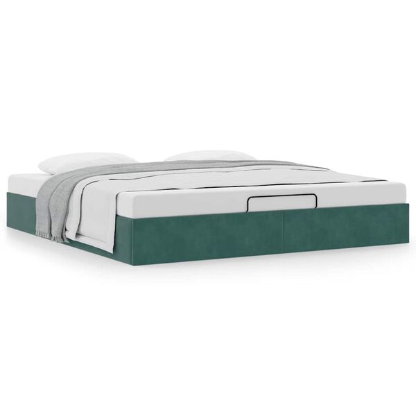 vidaXL Estrutura de cama otomana sem colchão 160x200 cm verde escuro