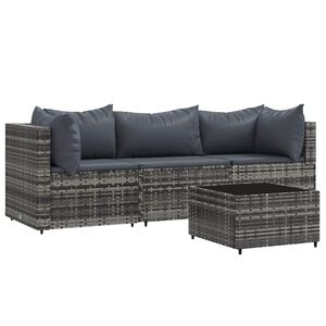vidaXL 4 pcs conjunto lounge de jardim c/ almofad&otilde;es vime PE cinzento