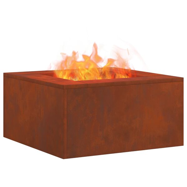 vidaXL Fire Pit Castanho 60 x 60 x 30 cm A&ccedil;o resistente &agrave;s intemp&eacute;ries