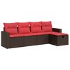 vidaXL 5 pcs conjunto sof&aacute;s p/ jardim c/ almofad&otilde;es vime PE castanho