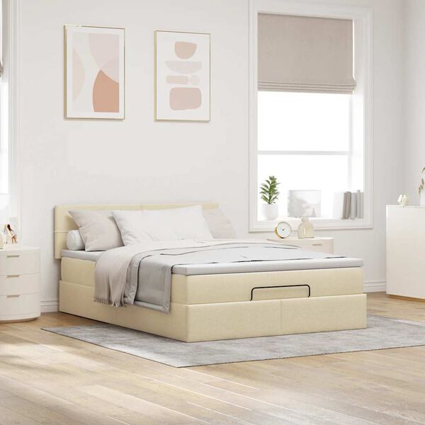 vidaXL Cama otomana com colch&atilde;o tecido creme 140x190 cm