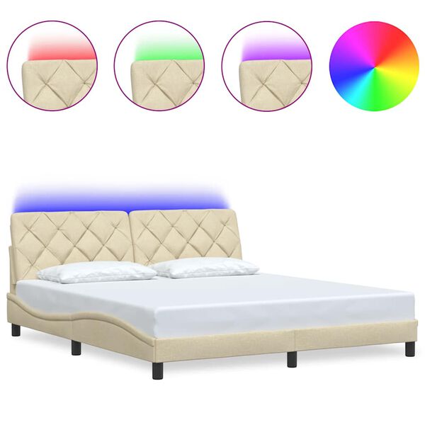 vidaXL Estrutura de cama com LED sem colch&atilde;o 180x200 cm tecido creme