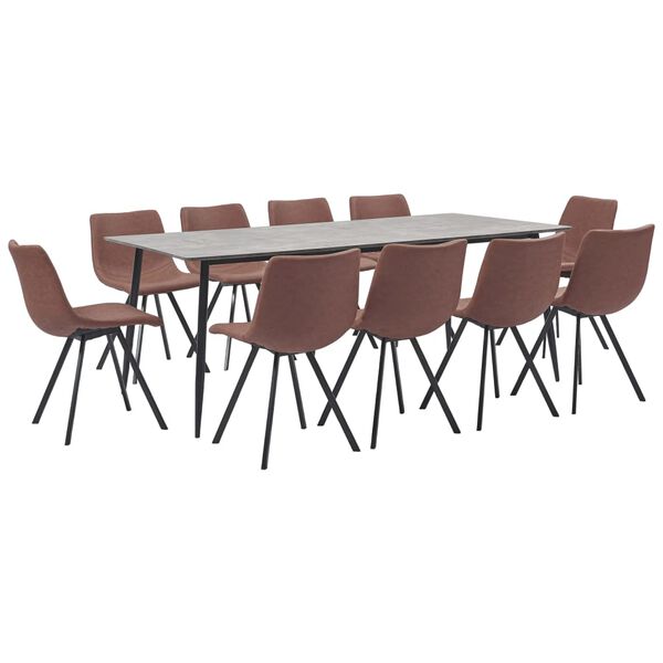 vidaXL 11 pcs conjunto de jantar couro artificial castanho