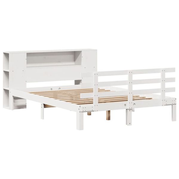 vidaXL Cama com estante sem colchão 150x200 cm pinho maciço branco