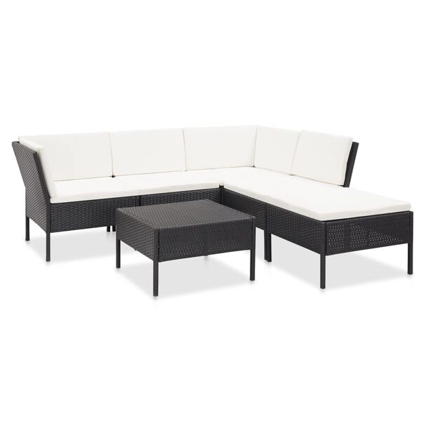 vidaXL 6 pcs conjunto lounge de jardim c/ almofadões vime PE preto
