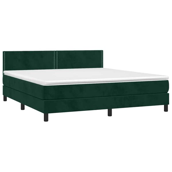 vidaXL Cama box spring c/ colch&atilde;o/LED 180x200 cm veludo verde-escuro