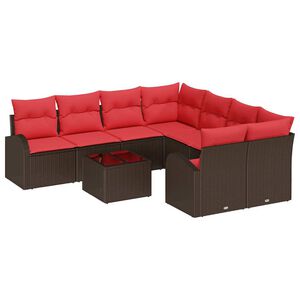 vidaXL Conjunto de Sof&aacute;s com almofada 9 pcs Bege e Vermelho vime PE