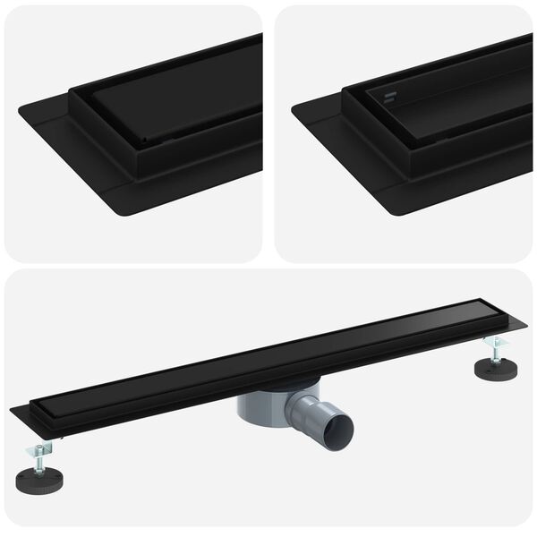 vidaXL Ralo de Chuveiro 2 em 1 com Sif&atilde;o 360&deg; Preto 70 cm