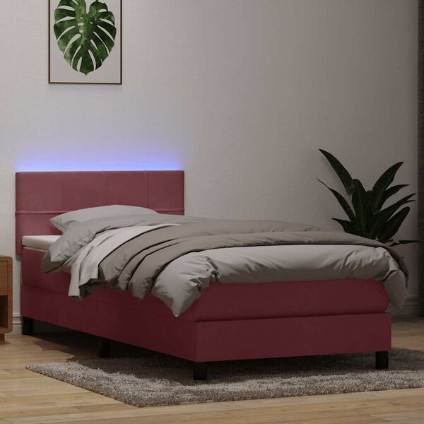 vidaXL Cama box spring c/ colch&atilde;o e LED rosa 90x220 cm veludo