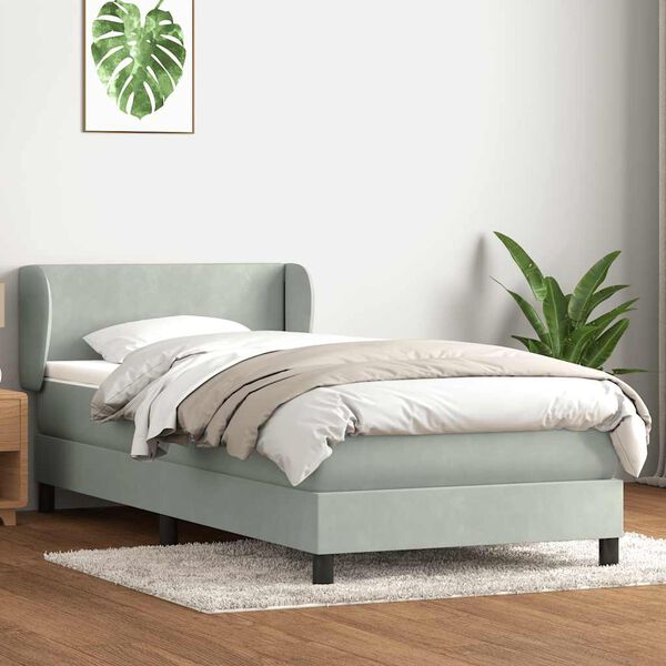vidaXL Cama com molas/colch&atilde;o cinzento-claro 90x220 cm veludo