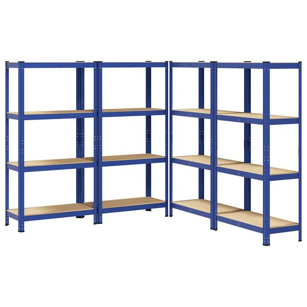 vidaXL Prateleiras de armazenamento de 4 camadas 4 pcs aço azul