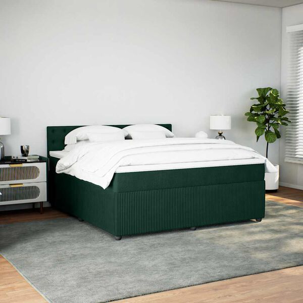 vidaXL Cama com molas/colch&atilde;o 180x200 cm veludo verde-escuro