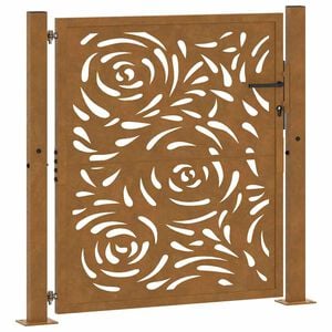 vidaXL Port&atilde;o de jardim 100x100 cm em a&ccedil;o resistente &agrave;s intemp&eacute;ries com design de chama