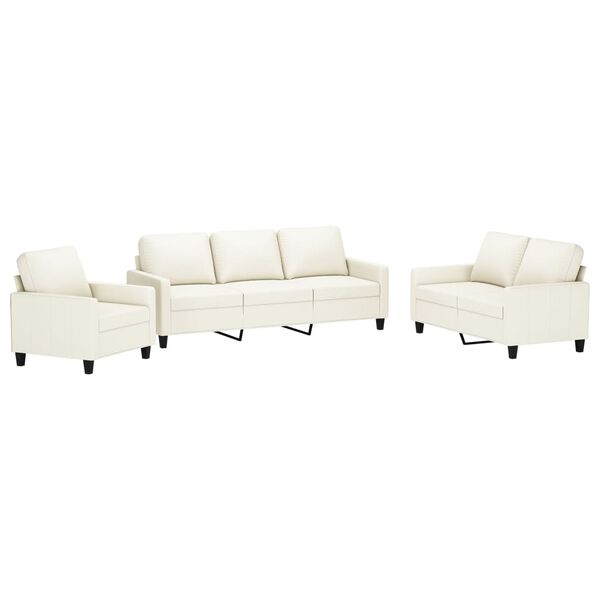 vidaXL 3 pcs conjunto sof&aacute;s c/ almofad&otilde;es couro artificial cor creme