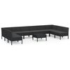 vidaXL 11 pcs conjunto lounge de jardim c/ almofad&otilde;es vime PE preto