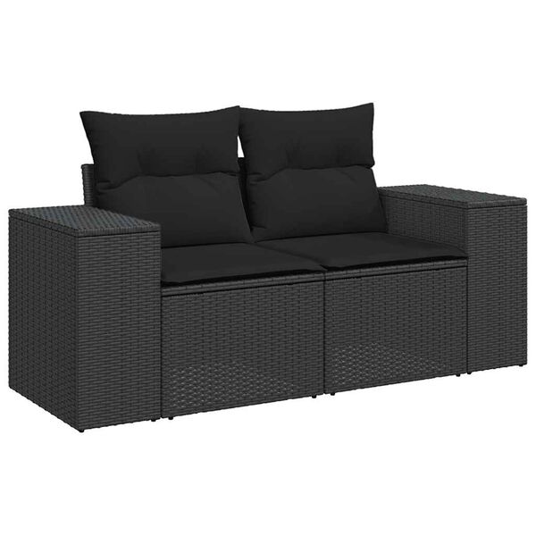 vidaXL 7 pcs conjunto de sof&aacute;s p/ jardim c/ almofad&otilde;es vime PE preto