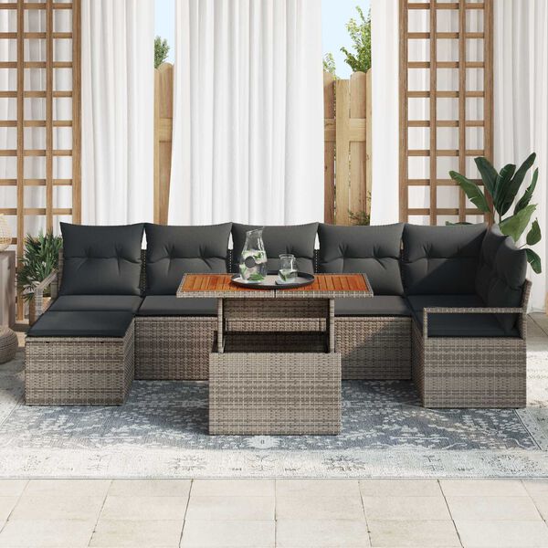 vidaXL Conjunto de Sof&aacute; de Jardim 8 pcs Cinzeto Rattan Sint&eacute;tico
