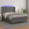 vidaXL Cama box spring c/ colchão/LED 140x190cm couro artificial cinza