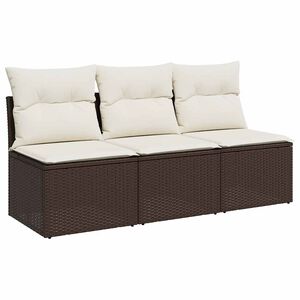 vidaXL Sof&aacute; de jardim com almofad&otilde;es 3 lugares vime PE castanho