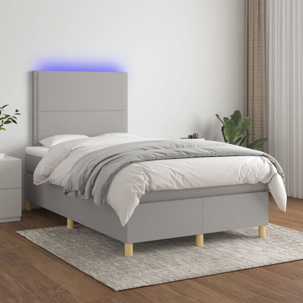 vidaXL Cama box spring c/ colch&atilde;o e LED 120x200 cm tecido cinza-claro