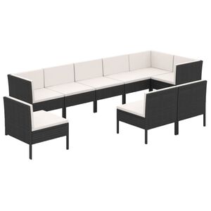 vidaXL 9 pcs conjunto lounge de jardim c/ almofad&otilde;es vime PE preto