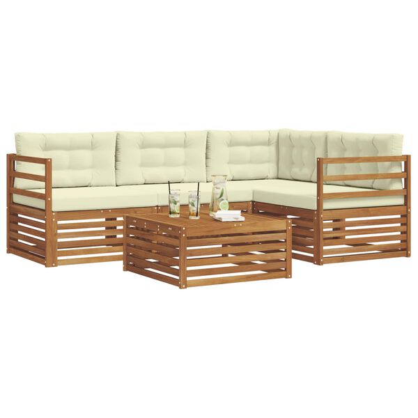 vidaXL Conjunto de Sof&aacute;s para Exterior 5 pcs Natural e Creme