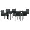 vidaXL Conjunto de Jantar para Jardim 7 pcs Preto e Cinza Rattan de PE