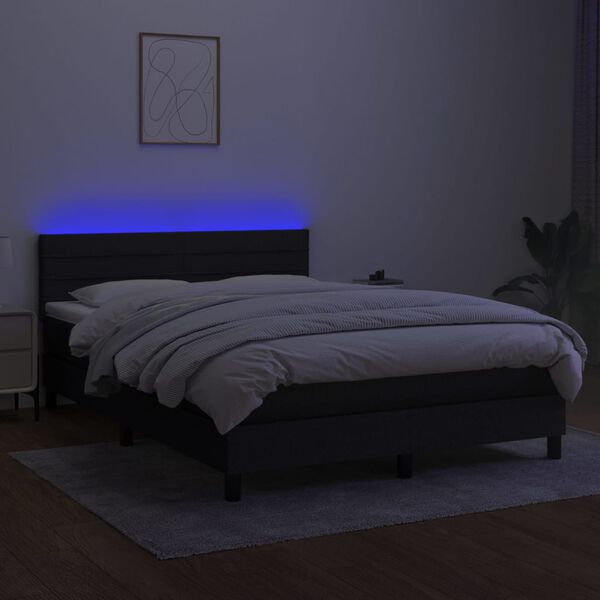 vidaXL Cama box spring c/ colch&atilde;o e LED 140x190 cm tecido preto