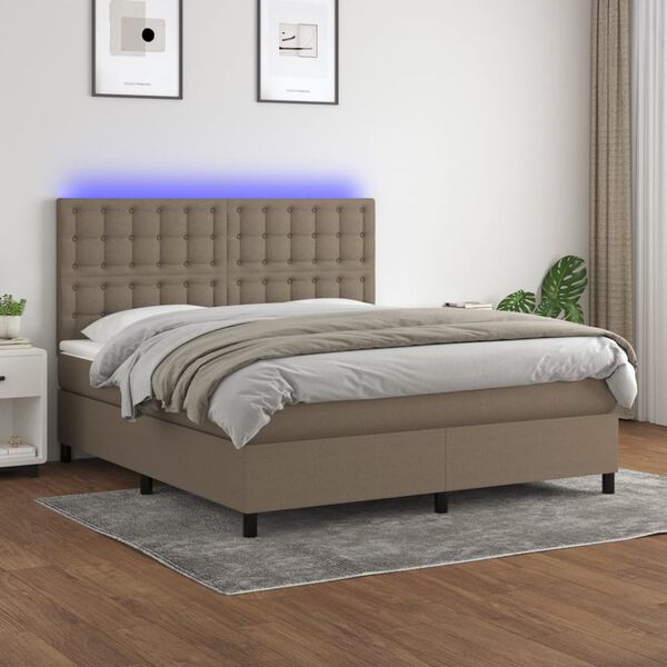 vidaXL Cama box spring colch&atilde;o/LED 180x200cm tecido cinza-acastanhado