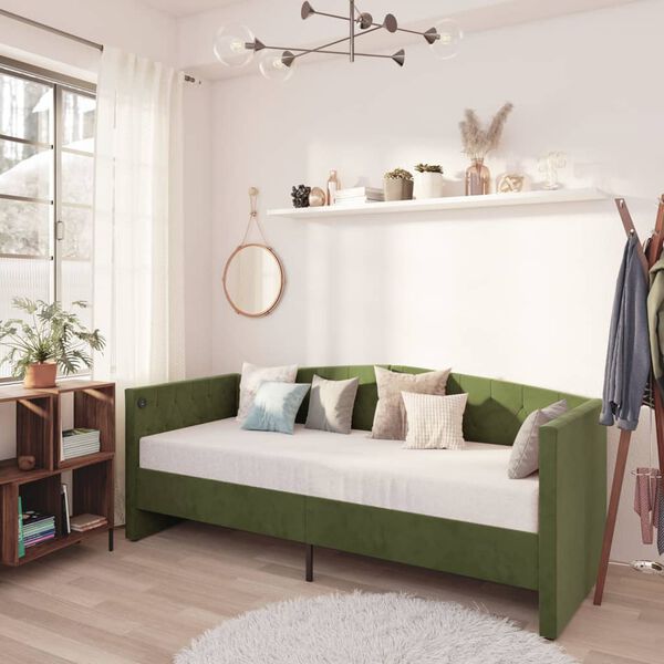 vidaXL Sof&aacute;-cama c/ sa&iacute;da USB 90x200 cm veludo verde-escuro