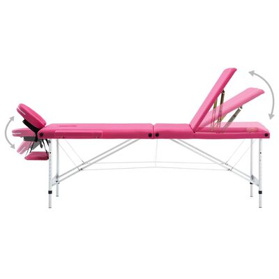 vidaXL Mesa de massagens dobrável 3 zonas alumínio rosa