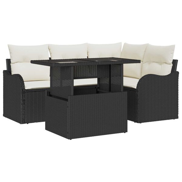 vidaXL Conjunto de Sof&aacute; de Jardim 5 pcs Preto Rattan de Polipropileno