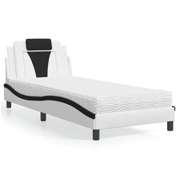 vidaXL Cama Viana com colch&atilde;o 90x200 cm couro artificial branco e preto